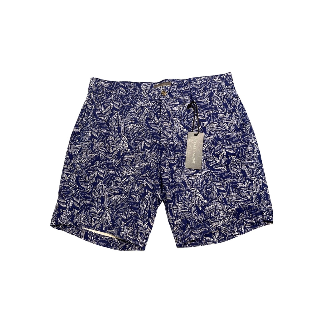 Slate & Stone Shorts Mens Size 32 Navy 7" Floral Leaf Print‎ Cotton Twill  NWT